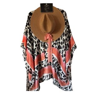 Vince Camuto Leopard Ruana and Panama Hat set, Rt $68